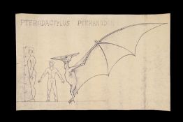 THE VALLEY OF GWANGI (1969) - Ray Harryhausen Pterodactylus Scale Comparison A printed sketch of a