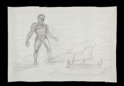 JASON & THE ARGONAUTS (1963) - Ray Harryhausen Hand-Drawn Concept of Talos A hand-drawn concept