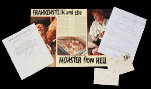 FRANKENSTEIN AND THE MONSTER FROM HELL (1974) - Contract and Ephemera Peter Cushing’s personal note,