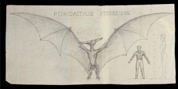 THE VALLEY OF GWANGI (1969) - Ray Harryhausen Hand-Drawn Pterodactylus Scale Comparison A hand-drawn