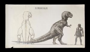 ONE MILLION YEARS B.C. (1966) - Ray Harryhausen Concept Of Allosaurus A printed sketch of an