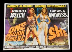 ONE MILLION YEARS B.C. (1966) - One Million Years BC / She Quad Double-Bill UK Quad A UK Quad poster