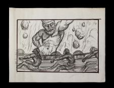 JASON & THE ARGONAUTS (1963) - Ray Harryhausen Hand-Drawn Concept of Triton (William Gudgeon) and