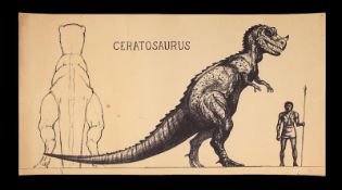 ONE MILLION YEARS B.C. (1966) - Ray Harryhausen Concept Of Ceratosaurus A printed sketch of a