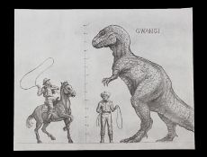 THE VALLEY OF GWANGI (1969) - Ray Harryhausen Hand-Drawn Scale Concept Of Gwangi A hand-drawn sketch