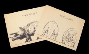 ONE MILLION YEARS B.C. (1966) - Ray Harryhausen Concepts Of Triceratops Two printed production