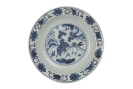 A CHINESE BLUE AND WHITE 'THREE RAMS' DISH. Ming Dynasty, Wanli period. Painted to the centre with