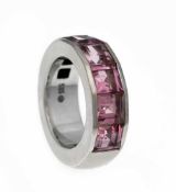 Turmalin-Ring WG 585/000 mit 5 quadratisch fac. Pink Turmaline 7 mm, RG 55, 16,7 gTourmaline Ring WG