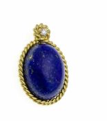 Lapislazuli-Brillant-Anh„nger GG 750/000 mit einem oval Lapislazuli-Cabochon 20 x 15,5 mmund einem