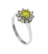 Brillant-Ring WG 585/000 mit einem Brillanten 0,60 ct Fancy Intense Greenish Yellow/PI1und 10