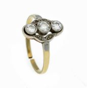 Art D‚co Ring GG/WG 585/000 mit 3 Altschliff-Diamanten, zus.0,44 ct W/SI und 4Diamantrosen (1