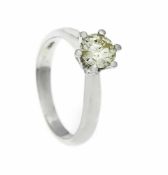 Brillant-Ring WG 585/000 mit einem Brillanten 0,82 ct get.W/PI1, gute Brillanz, RG 52, 3,5gBrilliant