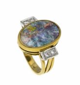 Opal-Brillant-Ring GG/WG 750/000 mit einem ovalen Matrix-Opal 17 x 12 mm und 4 Brillanten,zus. 0,