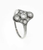 Art D‚co Ring WG 750/000 mit 9 Altschliff-Diamanten, zus. 0,72 ct TW-W/VS-SI, RG 56, 2,5 gArt Deco