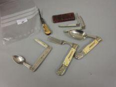 Georgian silver and mother of pearl handled campaign knife and fork in original case, a 19th Century