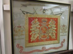 Framed silkwork picture, arms of the Queen's Royal LancersDimensions including frame is 60 x 53cms