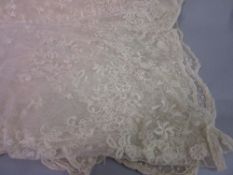 Lace work mantilla and a quantity of various table linen etc