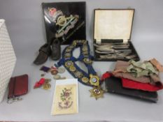 Quantity of Order of the Buffalo medals, sash, bag etc., pair of early 20th Century leather and