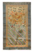 TWO CHINESE SILK PANELS. 19th/20th Century. One depicting a gold dragon chasing a sacred pearl of