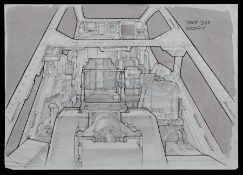 ALIENS (1986) - Hand-drawn Ron Cobb Dropship Cockpit Front View Concept Sketch